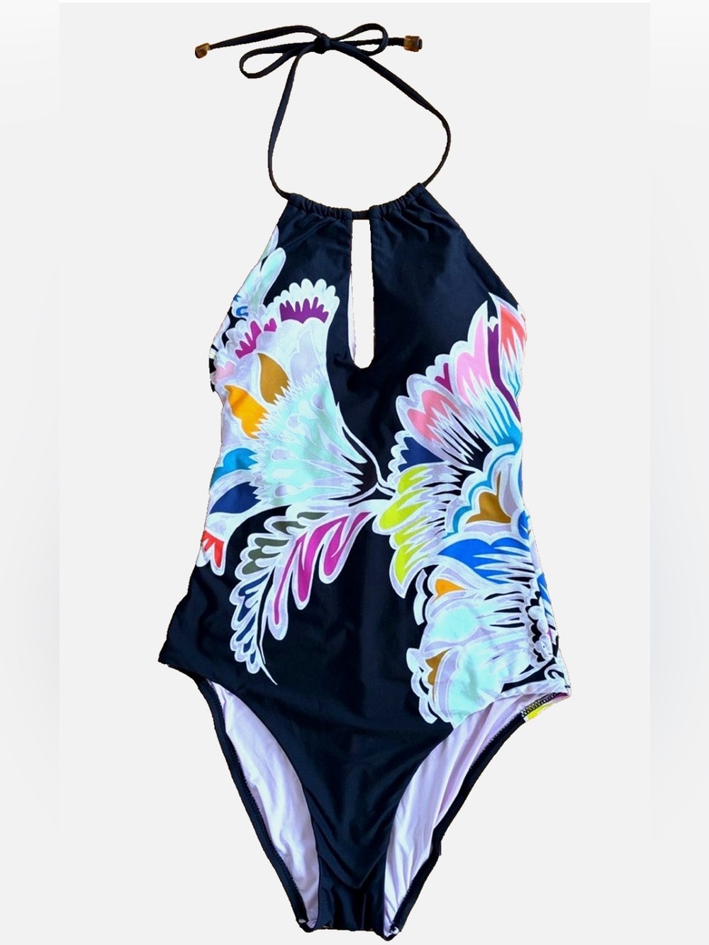 Trina Turk Seychelles Floral High Neck Keyhole Halter One Piece Swimsuit 10